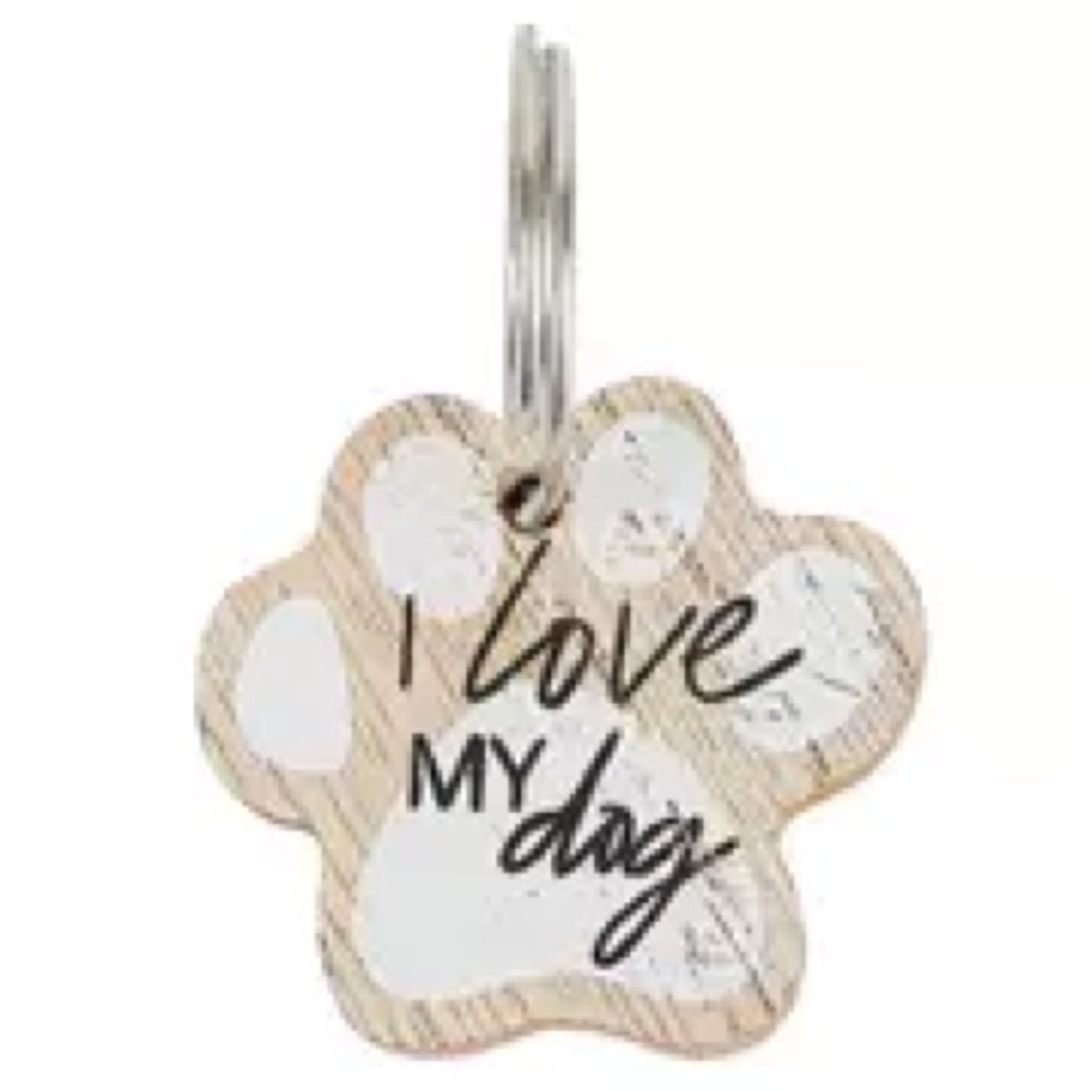 Wood Paw Print Keychain - I Love My Dog